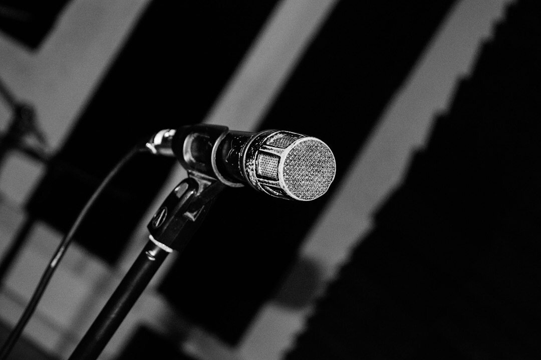 Voice actors recording a radio drama in a studio