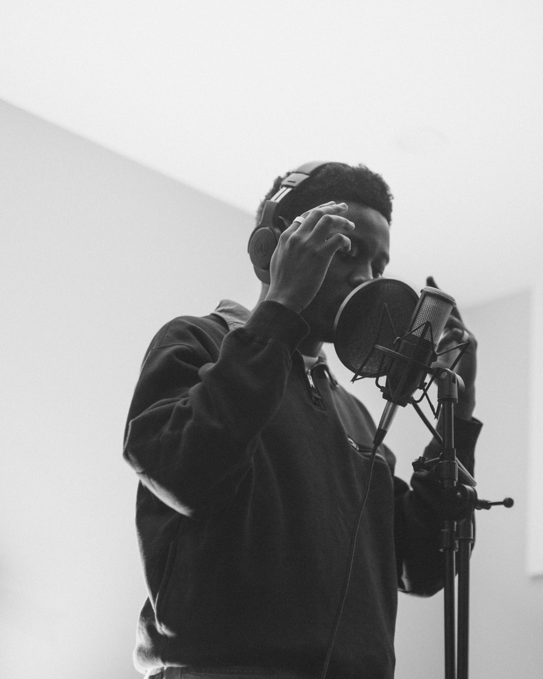 Sound engineer recording a radio commercial voiceover